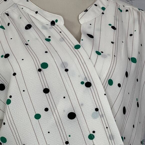 Uncommon Job Circle Short Sleeve Blouse Cream Striped Black Top Women's Medium - Picture 3 of 5